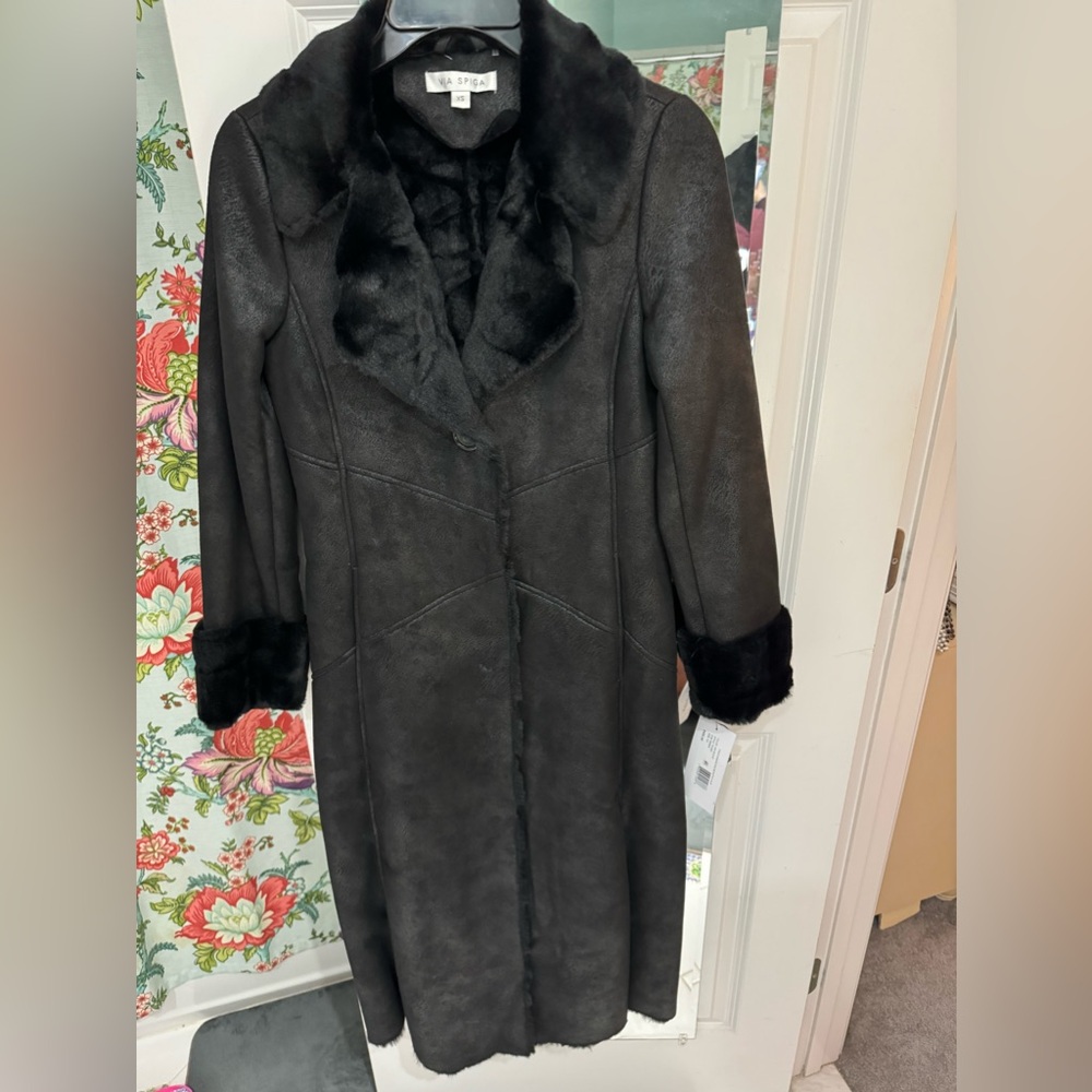 Via Spiga Women's Black Wool Blend Double-Breasted Pea Coat Winter Size XS